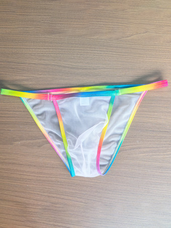 ピンクメンズ Gストリング レインボー ウエストバンド シースルーメッシュ メッシュ ソング アンダーウェア