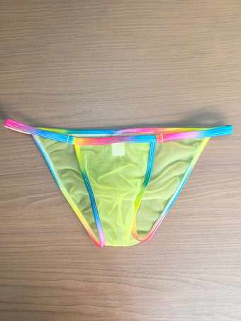 イエローメンズ Gストリング レインボー ウエストバンド シースルーメッシュ メッシュ ソング アンダーウェア