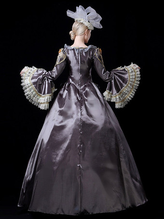 ヴィンテージ ヴィクトリアン ロココ レディース ドレス フレア レース トリム スリーブ ボールガウン ドレス