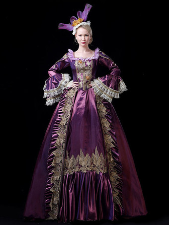 ヴィンテージ ヴィクトリアン ロココ レディース ドレス フレア レース トリム スリーブ ボールガウン ドレス