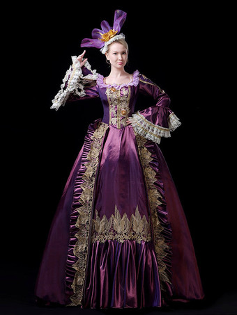 ヴィンテージ ヴィクトリアン ロココ レディース ドレス フレア レース トリム スリーブ ボールガウン ドレス