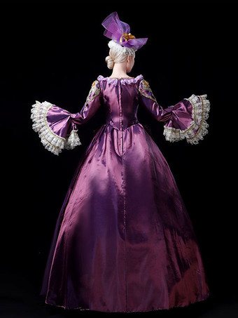 ヴィンテージ ヴィクトリアン ロココ レディース ドレス フレア レース トリム スリーブ ボールガウン ドレス