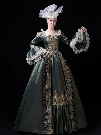 ヴィンテージ ヴィクトリアン ロココ レディース ドレス フレア レース トリム スリーブ ボールガウン ドレス