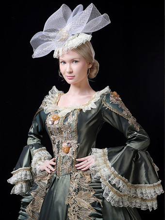 ヴィンテージ ヴィクトリアン ロココ レディース ドレス フレア レース トリム スリーブ ボールガウン ドレス