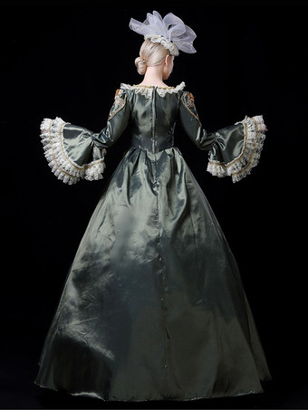 ヴィンテージ ヴィクトリアン ロココ レディース ドレス フレア レース トリム スリーブ ボールガウン ドレス