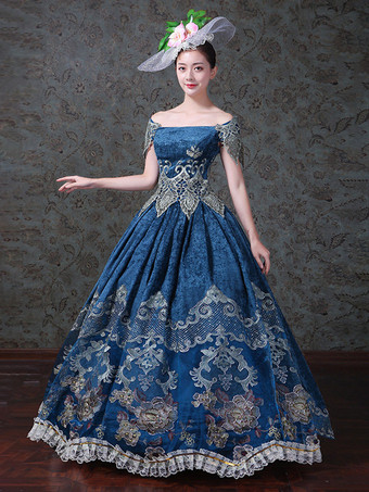 レディース ヴィンテージ ヴィクトリアン ロココ ドレス オフショルダー 花柄プリント ボールガウン ドレス