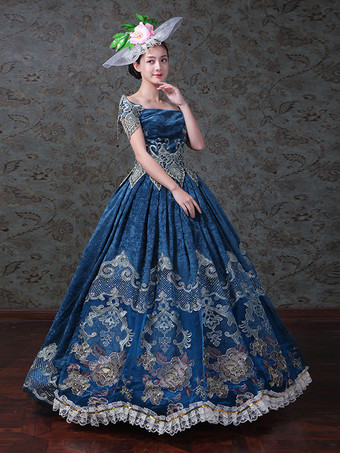 レディース ヴィンテージ ヴィクトリアン ロココ ドレス オフショルダー 花柄プリント ボールガウン ドレス