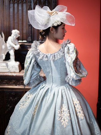 ヴィンテージ ヴィクトリアン ロココ レディース ドレス ショート パフスリーブ フリル トリム ボールガウン ドレス