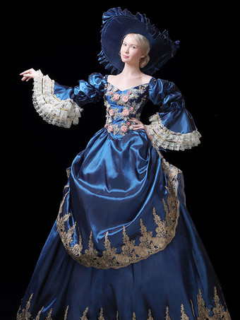 ヴィンテージ レディース ヴィクトリアン ロココ ドレス レーストリム フレアスリーブ 花柄プリント ボールガウン ドレス