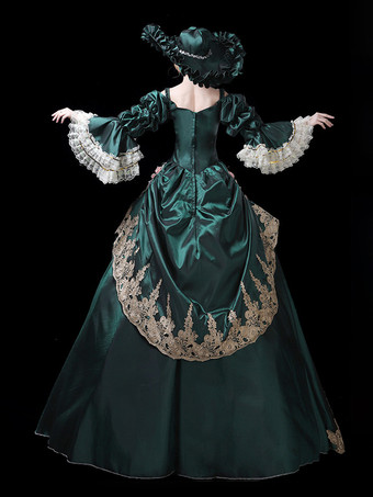 ヴィンテージ レディース ヴィクトリアン ロココ ドレス レーストリム フレアスリーブ 花柄プリント ボールガウン ドレス