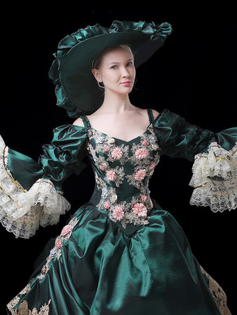 ヴィンテージ レディース ヴィクトリアン ロココ ドレス レーストリム フレアスリーブ 花柄プリント ボールガウン ドレス