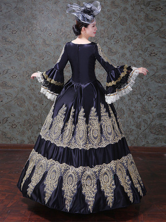 ヴィンテージ レディース ヴィクトリアン ロココ レース フレアスリーブ Vネック 刺繍入り パス ボールガウン ドレス