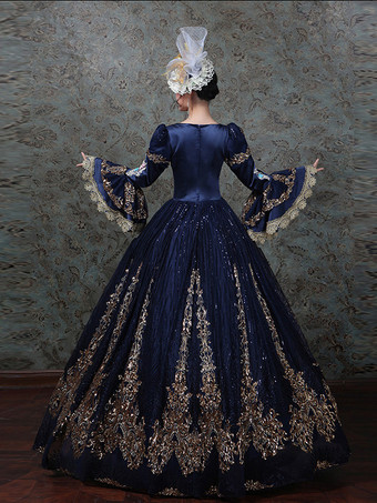 ヴィンテージ ヴィクトリアン ロココ ドレス 刺繍入り ロングフレアスリーブ ボールガウンドレス