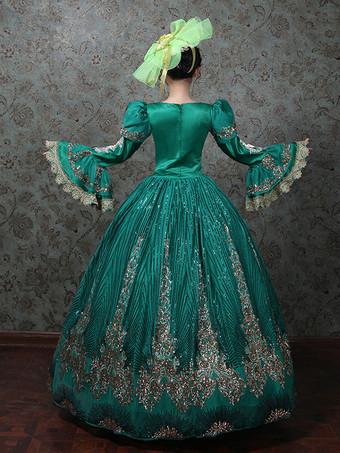 ヴィンテージ ヴィクトリアン ロココ ドレス 刺繍入り ロングフレアスリーブ ボールガウンドレス