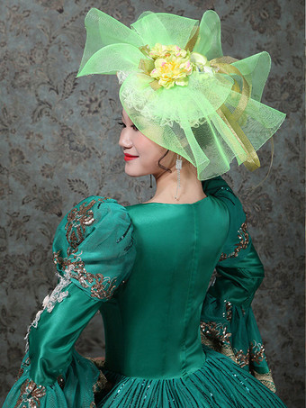 ヴィンテージ ヴィクトリアン ロココ ドレス 刺繍入り ロングフレアスリーブ ボールガウンドレス