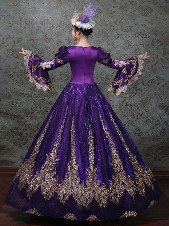 ヴィンテージ ヴィクトリアン ロココ ドレス 刺繍入り ロングフレアスリーブ ボールガウンドレス