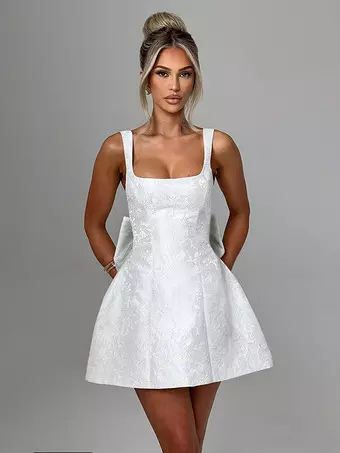coquette birthday dress Alisha Coquette Contrast Fit and Flare Mini Dress American Threads Contrast / M