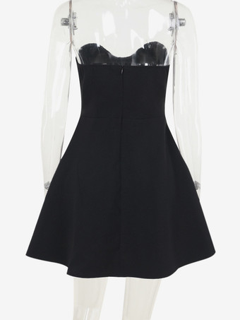 コケットボウドレス（女性用） - ストラップレスハートネックAラインミニドレス - 夏の誕生日パーティー2026