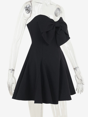 コケットボウドレス（女性用） - ストラップレスハートネックAラインミニドレス - 夏の誕生日パーティー2026