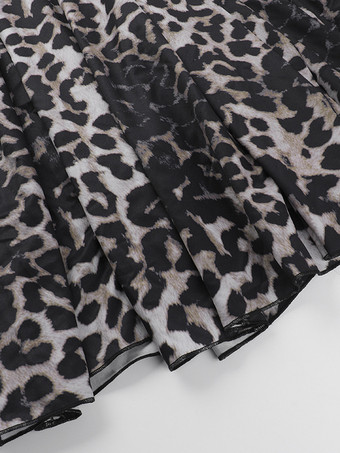 ヒョウ柄マキシ丈サマードレス（女性用） - アニマルプリントのセクシーなスパゲッティストラップフレアロングドレス - 2026年夏のビーチバケーション