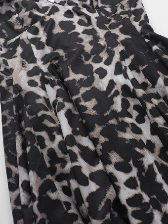 ヒョウ柄マキシ丈サマードレス（女性用） - アニマルプリントのセクシーなスパゲッティストラップフレアロングドレス - 2026年夏のビーチバケーション