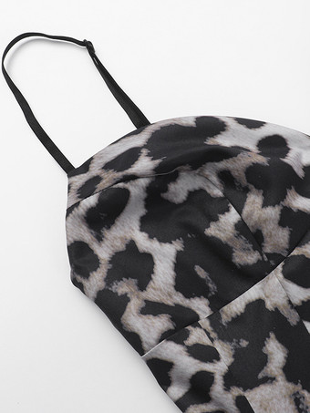 ヒョウ柄マキシ丈サマードレス（女性用） - アニマルプリントのセクシーなスパゲッティストラップフレアロングドレス - 2026年夏のビーチバケーション