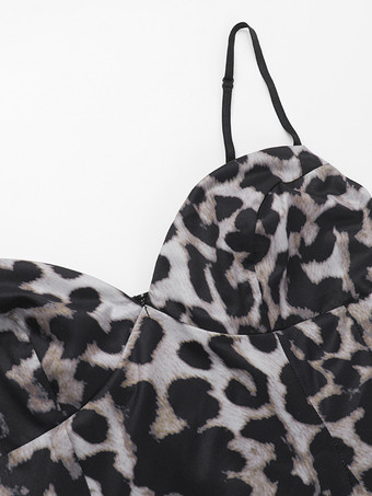 ヒョウ柄マキシ丈サマードレス（女性用） - アニマルプリントのセクシーなスパゲッティストラップフレアロングドレス - 2026年夏のビーチバケーション