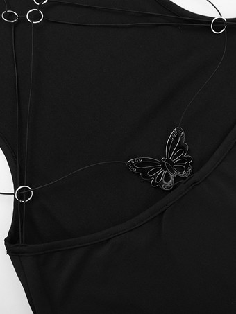 背中開きマキシドレス（女性用） - バタフライディテール モックネック ブラック ボディコン ロングドレス - 夏の夜のクラブウェア 2026