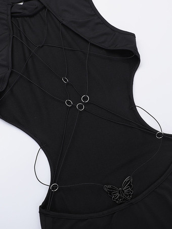 背中開きマキシドレス（女性用） - バタフライディテール モックネック ブラック ボディコン ロングドレス - 夏の夜のクラブウェア 2026