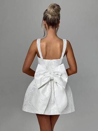 ジャカードコケットミニドレス（女性用） - バービーコア ビッグリボンバック ノースリーブ Aライン - 夏の誕生日パーティー衣装 2026