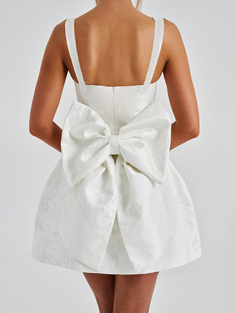 ジャカードコケットミニドレス（女性用） - バービーコア ビッグリボンバック ノースリーブ Aライン - 夏の誕生日パーティー衣装 2026