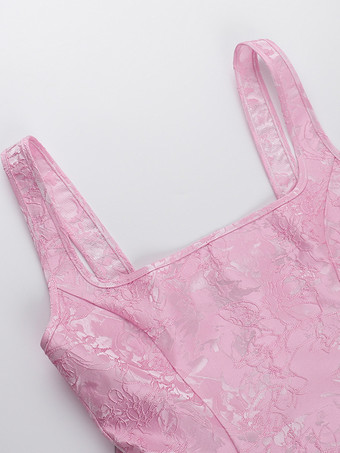 ジャカードコケットミニドレス（女性用） - バービーコア ビッグリボンバック ノースリーブ Aライン - 夏の誕生日パーティー衣装 2026