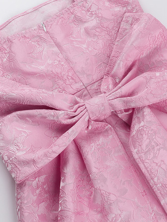 ジャカードコケットミニドレス（女性用） - バービーコア ビッグリボンバック ノースリーブ Aライン - 夏の誕生日パーティー衣装 2026