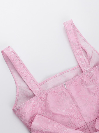 ジャカードコケットミニドレス（女性用） - バービーコア ビッグリボンバック ノースリーブ Aライン - 夏の誕生日パーティー衣装 2026