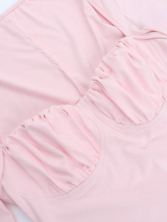 Coquette Bodycon Mini Dress For Women - Pastel Pink Long Sleeve Ruched Bust - Spring Brunch Date Night Outfits 2026