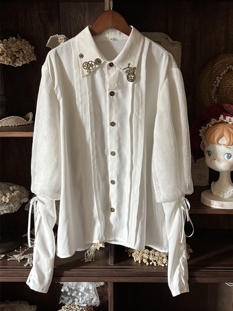 Lolita Shirt Long Puff Sleeve Lace Up Lolita Blouse