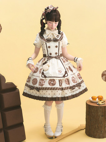 Robe à volants Lolita OP Kawaii imprimée dessert « Sweet Caramel Cookies » / Date limite de précommande : 14/04