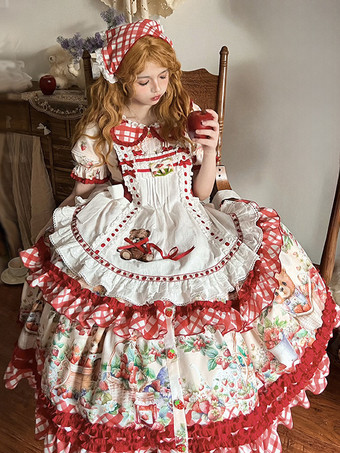 Sweet Lolita Apron White Lace Up Sleeveless Classic Animal Print Apron