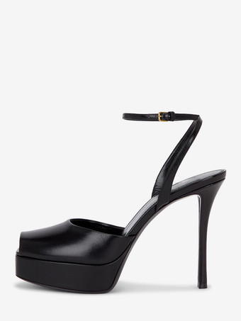ブラック プラットフォーム サンダル レディース オープントゥ アンクルストラップ パーティシューズ