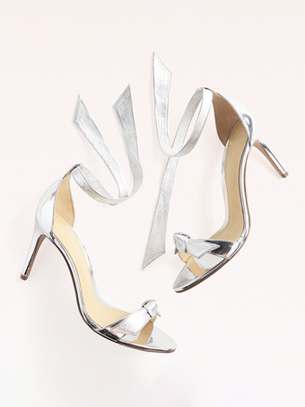 レディース プロムシューズ メタリック オープントゥ ノット ハイヒールサンダル