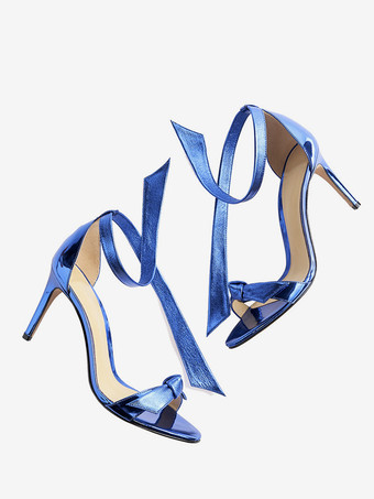 レディース プロムシューズ メタリック オープントゥ ノット ハイヒールサンダル