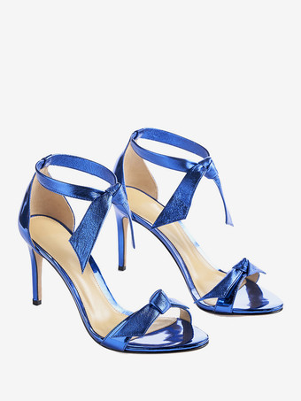 レディース プロムシューズ メタリック オープントゥ ノット ハイヒールサンダル