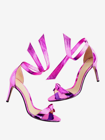 レディース プロムシューズ メタリック オープントゥ ノット ハイヒールサンダル