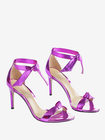 レディース プロムシューズ メタリック オープントゥ ノット ハイヒールサンダル