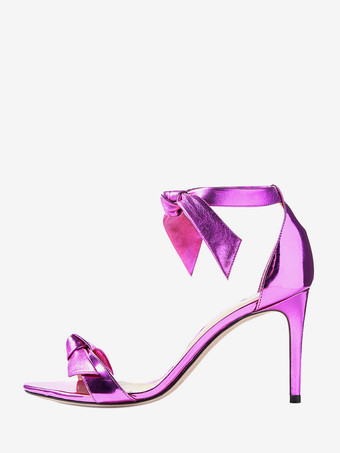 レディース プロムシューズ メタリック オープントゥ ノット ハイヒールサンダル