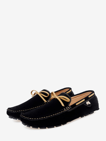 ブラック メンズカジュアルシューズ スエードリボン スリッポン ドライビングシューズ