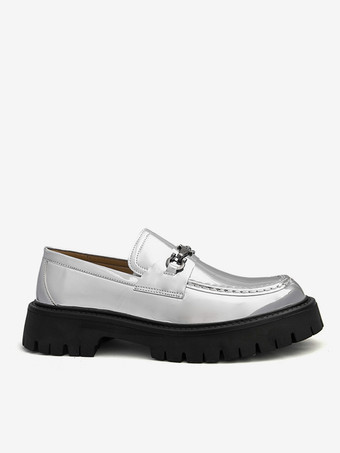 ゴールド メンズ ローファー ラウンドトゥ メタルディテール スリッポン ドレスシューズ