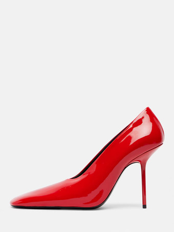 レッド レディース セクシー パンプス スクエアトゥ スリッポン ドレスシューズ