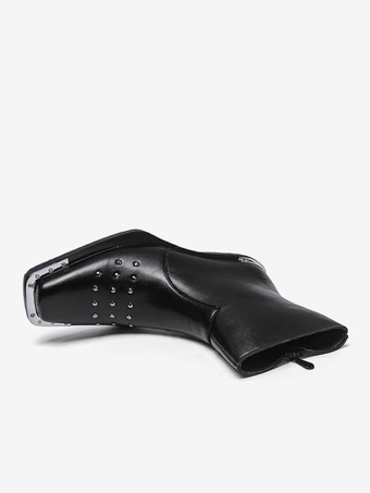 ブラック アンクルブーツ スクエアトゥ スタッズ付き チャンキーヒール メンズ