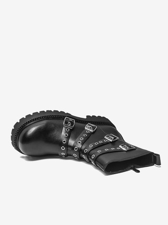 ブラック アンクルブーツ メンズ バックルディテール コンバットブーツ
